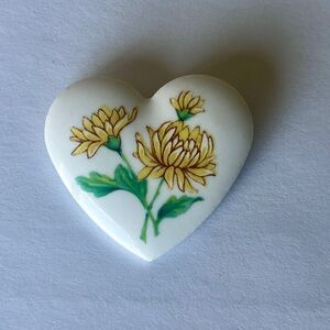 Vintage Ceramic Heart Shaped Brooch - signed Avon